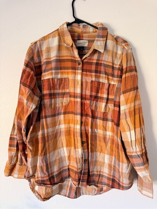 Universal Thread Tops - Universal Thread Orange and Brown Plaid Button-Down Shirt
